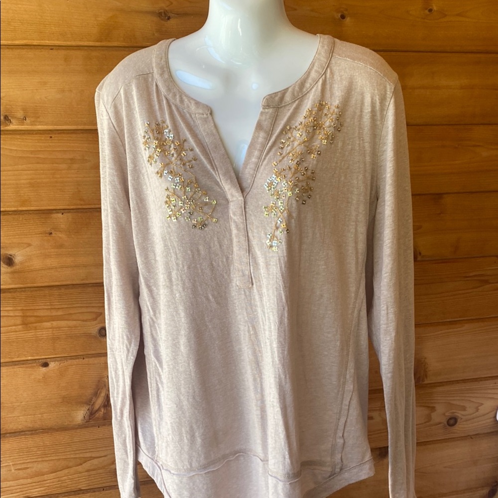 Pink Embellished Long Sleeve Blouse with Mandarin Collar